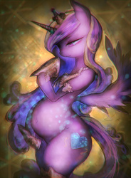 Size: 1844x2500 | Tagged: safe, artist:girlsay, princess cadance, semi-anthro, g4, belly, belly button, female, pregnant, solo