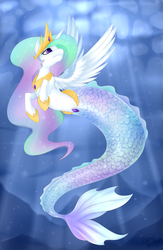 Size: 2342x3600 | Tagged: safe, artist:scarlet-spectrum, princess celestia, alicorn, merpony, pony, g4, bubble, crepuscular rays, crown, ethereal mane, female, fish tail, high res, hoof shoes, horn, jewelry, looking up, mermaidized, princess sealestia, purple eyes, regalia, seaponified, seapony celestia, solo, species swap, spread wings, starry mane, underwater, water, wings