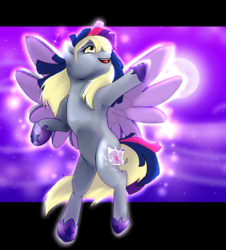 Size: 645x713 | Tagged: safe, artist:gamblingfoxinahat, derpy hooves, pegasus, pony, g4, alicorn costume, armpits, clothes, costume, fake horn, fake wings, female, mare, nightmare night costume, solo, toilet paper roll, toilet paper roll horn, twilight muffins, wig