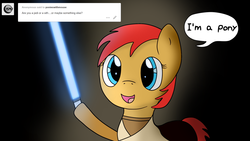 Size: 1920x1080 | Tagged: safe, artist:mlpfimguy, oc, oc only, oc:mouse pone, ask, clothes, cosplay, costume, lightsaber, question, simple background, solo, star wars, tumblr, weapon