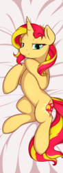 Size: 393x1067 | Tagged: safe, artist:theparagon, sunset shimmer, pony, unicorn, g4, body pillow, body pillow design, cute, female, looking at you, solo