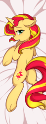 Size: 399x1067 | Tagged: safe, artist:theparagon, sunset shimmer, pony, unicorn, g4, body pillow, body pillow design, butt, cute, female, looking at you, plot, solo, underhoof