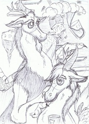 Size: 924x1280 | Tagged: safe, artist:loupgaros, discord, g4, chocolate, chocolate rain, eris, food, rain, rule 63, self ponidox, traditional art