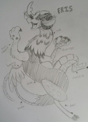 Size: 931x1280 | Tagged: safe, artist:snowlycan, discord, oc, draconequus, g4, eris, rule 63, traditional art