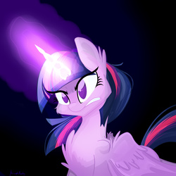 Size: 3000x3000 | Tagged: safe, artist:asimplerarity, twilight sparkle, alicorn, pony, g4, black background, chest fluff, ear fluff, female, glowing horn, high res, horn, magic, mare, simple background, solo, twilight sparkle (alicorn)