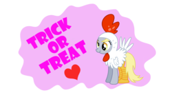 Size: 1920x1080 | Tagged: safe, artist:atmospark, derpy hooves, pegasus, pony, g4, chicken suit, clothes, costume, derp, female, halloween, heart, mare, solo, valentine's day