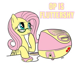 Size: 643x556 | Tagged: safe, artist:sorcerushorserus, edit, fluttershy, g4, apple, caption, computer, female, flutter thought, food, glasses, imac, looking up, meme, op, op is fluttershy, raised hoof, reaction image, solo, text