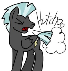 Size: 3384x3530 | Tagged: safe, artist:anyponedrawn, thunderlane, pegasus, pony, g4, cute, fetish, high res, looking back, male, simple background, sneezing, sneezing fetish, solo, stallion, transparent background