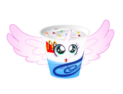 Size: 1553x1186 | Tagged: safe, artist:silverwolf866, princess flurry heart, alicorn, spoiler:s06, cup, cute, female, foal, horn, mcdonald's, mcflurry, objectification, open mouth, princess mcflurry, simple background, smiling, solo, spread wings, transparent background, wat, wings