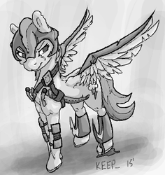 Size: 293x311 | Tagged: dead source, safe, artist:keeponhatin, rainbow dash, g4, armor, female, medieval, monochrome, solo