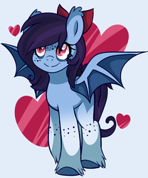 Size: 1000x1200 | Tagged: safe, artist:daydreamsyndrom, oc, oc only, oc:ruby obscurity, bat pony, pony, freckles, simple background, smiling, solo