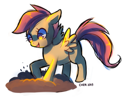 Size: 1280x994 | Tagged: safe, artist:cherivinca, scootaloo, g4, digging, earth, female, solo