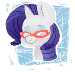 Size: 1280x1280 | Tagged: safe, artist:adroitart, rarity, pony, unicorn, g4, blushing, eyes closed, female, glasses, mare, simple background, solo, white background