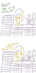 Size: 792x1584 | Tagged: safe, artist:tjpones, flash sentry, twilight sparkle, alicorn, pony, g4, book, book fort, book thief arc, bribery, comic, female, implied kissing, male, mare, offscreen character, pouting, ship:flashlight, shipping, straight, that pony sure does love books, twilight sparkle (alicorn)