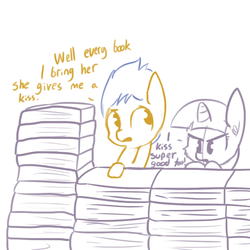 Size: 792x792 | Tagged: safe, artist:tjpones, flash sentry, twilight sparkle, alicorn, pony, g4, book, book fort, book thief arc, female, male, mare, pouting, ship:flashlight, shipping, straight, twilight sparkle (alicorn)
