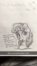 Size: 1080x1920 | Tagged: safe, artist:bobdude0, sweetie belle, pony, unicorn, g4, dialogue, lined paper, math, meta, traditional art