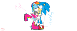 Size: 1024x419 | Tagged: safe, artist:enderfoxygirl, rainbow dash, anthro, plantigrade anthro, g4, crossover, female, interspecies, male, sonic the hedgehog, sonic the hedgehog (series), sonicdash, sonicified, straight, watermark