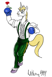 Size: 734x1088 | Tagged: safe, artist:witkacy1994, prince blueblood, anthro, unguligrade anthro, g4, boxing gloves, clothes, crossover, dudley, male, simple background, solo, street fighter, street fighter 3, transparent background