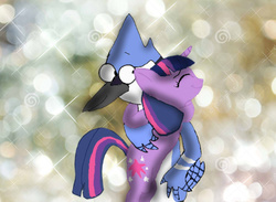 Size: 1024x748 | Tagged: safe, artist:madelmena, twilight sparkle, g4, crossover, crossover shipping, male, mordecai, mordetwi, regular show, shipping