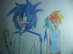 Size: 4000x3000 | Tagged: safe, artist:darkness593, rainbow dash, human, g4, crossover, humanized, male, sonic the hedgehog, sonic the hedgehog (series), traditional art