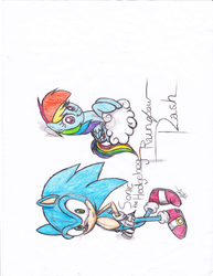 Size: 2550x3300 | Tagged: safe, artist:spectra-the-hedgehog, rainbow dash, g4, crossover, high res, male, sideways image, sonic the hedgehog, sonic the hedgehog (series), traditional art