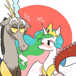 Size: 1024x1024 | Tagged: safe, artist:waackery, discord, princess celestia, g4, female, heart, male, ship:dislestia, shipping, straight