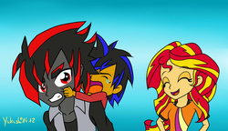 Size: 1024x591 | Tagged: safe, artist:cyrilsmith, sunset shimmer, oc, oc:eclipse, equestria girls, g4, crossover, crossover shipping, equestria girls-ified, male, offspring, parent:shadow the hedgehog, parent:sunset shimmer, shadow the hedgehog, shipping, sonic the hedgehog, sonic the hedgehog (series)