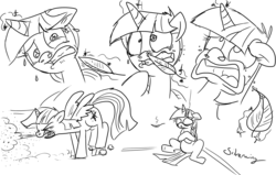 Size: 12000x7648 | Tagged: safe, artist:silverwing, twilight sparkle, alicorn, pony, g4, absurd resolution, black and white, comic, commission, crying, feather, female, fetish, grayscale, magic, mare, monochrome, nostrils, sketch, sneeze cloud, sneezing, sneezing fetish, tickling, twilight sparkle (alicorn)