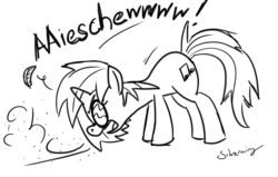 Size: 12000x7648 | Tagged: safe, artist:silverwing, dj pon-3, vinyl scratch, g4, absurd resolution, ass up, feather, female, fetish, monochrome, sneeze cloud, sneezing, sneezing fetish, solo