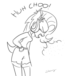 Size: 2883x3348 | Tagged: safe, artist:silverwing, trixie, equestria girls, g4, female, high res, monochrome, sneezing, sneezing fetish, solo