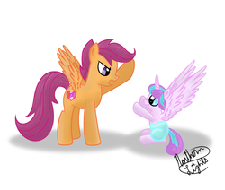 Size: 1300x1100 | Tagged: safe, artist:northlights8, princess flurry heart, scootaloo, g4, season 6, baby, cutie mark, diaper, the cmc's cutie marks