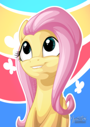 Size: 955x1351 | Tagged: safe, artist:mysticalpha, fluttershy, g4, bust, cute, female, folded wings, lip bite, looking up, shyabetes, solo