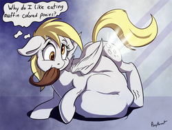 Size: 1200x908 | Tagged: safe, artist:php187, derpy hooves, rainbow dash, pegasus, pony, g4, belly, belly bumps, derpypred, female, fetish, mare, preydash, tail, tail sticking out, unknown prey, vore