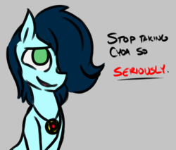 Size: 682x581 | Tagged: safe, artist:hijacker, artist:thebirdiebin, oc, oc only, oc:emerald jewel, earth pony, pony, colt quest, /mlp/, amulet, child, colt, cyoa, earth pony oc, femboy, gray background, hair over one eye, male, meme, simple background, trap, young