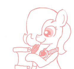 Size: 640x600 | Tagged: safe, artist:ficficponyfic, oc, oc only, oc:emerald jewel, colt quest, amulet, child, colt, cute, femboy, foal, happy, letter, male, monochrome, parchment, quill, scroll, smiling, solo, story included, writing, young