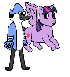 Size: 272x300 | Tagged: safe, artist:goldenoftheheart, twilight sparkle, alicorn, bird, blue jay, pony, anthro, digitigrade anthro, g4, 1000 hours in ms paint, crossover, crossover shipping, female, male, mare, mordecai, mordetwi, regular show, shipping, simple background, twilight sparkle (alicorn), white background