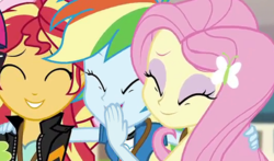 Size: 532x312 | Tagged: safe, screencap, fluttershy, rainbow dash, sunset shimmer, equestria girls, g4, my little pony equestria girls: friendship games, cropped, eyes closed, female, laughingmares.jpg