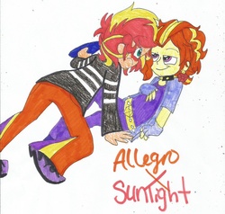 Size: 1024x973 | Tagged: safe, artist:xxfluffypachirisuxx, adagio dazzle, sunset shimmer, equestria girls, g4, allegro amoroso, bedroom eyes, equestria guys, gay, humanized, male, rule 63, ship:allegroglare, ship:sunsagio, shipping, sunset glare, traditional art