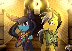 Size: 1131x800 | Tagged: safe, artist:vavacung, part of a set, ahuizotl, daring do, pony, comic:treasure hunt, g4, ahuizota, blushing, dashing do, dashingzota, ending, female, male, part of a series, rule 63, ship:darizotl, shipping, signature, stallion, story included, straight, toothy grin