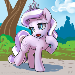 Size: 1500x1500 | Tagged: safe, artist:kp-shadowsquirrel, diamond tiara, earth pony, pony, female, filly, open mouth, raised hoof, solo