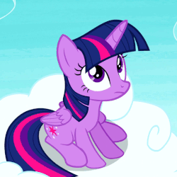 Size: 534x535 | Tagged: safe, screencap, twilight sparkle, alicorn, pony, g4, testing testing 1-2-3, animated, cloud, cute, female, frown, mare, open mouth, sitting, solo, twiabetes, twilight sparkle (alicorn)