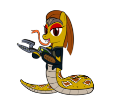 Size: 1200x1000 | Tagged: safe, artist:mightyshockwave, lamia, original species, snake, energy weapon, gun, impossibly long tongue, plasma rifle, ponified, solo, tongue out, viper, weapon, x-com, xcom 2