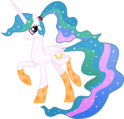 Size: 878x845 | Tagged: safe, artist:voaxmasterspydre, princess celestia, alicorn, pony, g4, alternate hairstyle, clothes, cute, cutelestia, female, lidded eyes, looking back, mare, open mouth, ponytail, raised hoof, raised leg, simple background, smiling, socks, solo, transparent background, vector