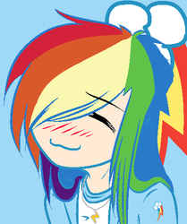 Size: 417x500 | Tagged: safe, artist:katyxx, rainbow dash, equestria girls, g4, :3, blushing, cute, dashabetes, drawgirl, female, maki, maki badfox, maki drawgirl, meme, reaction image, solo