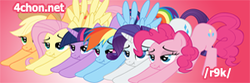 Size: 300x100 | Tagged: safe, applejack, fluttershy, pinkie pie, rainbow dash, rarity, twilight sparkle, earth pony, pegasus, pony, unicorn, g4, /r9k/, 4chon, banner, female, imageboard, iwtcird, mane six, mare, meme, text