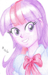 Size: 600x931 | Tagged: safe, artist:mayorlight, twilight sparkle, equestria girls, g4, colored pencil drawing, female, looking at you, portrait, solo, traditional art