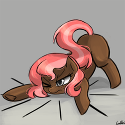 Size: 750x750 | Tagged: safe, artist:lumineko, oc, oc only, oc:scarlet trace (coffee bean), earth pony, pony, commission, face down ass up, klutz, solo