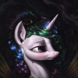 Size: 1080x1080 | Tagged: safe, artist:assasinmonkey, princess celestia, alicorn, pony, g4, blushing, female, painting, portrait, solo