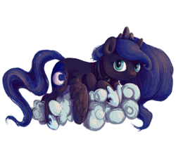 Size: 2000x1800 | Tagged: safe, artist:solar-claw, princess luna, g4, cloud, female, prone, simple background, solo, transparent background