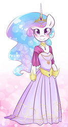 Size: 782x1455 | Tagged: safe, artist:theluckyangel, princess celestia, anthro, g4, arm hooves, clothes, dress, female, smiling, solo